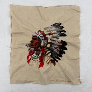 VTG Sunset Designs Indian Chief Crewel Embroidery 1977 Completed No Frame